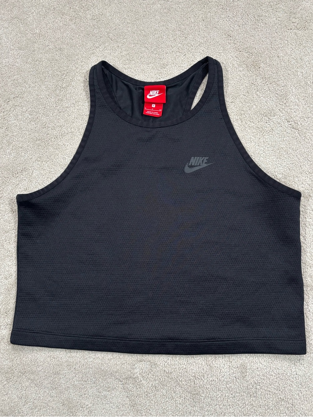 Nike Swoosh Black Mesh Detail Cropped Tank Athleisure Sporty Size S